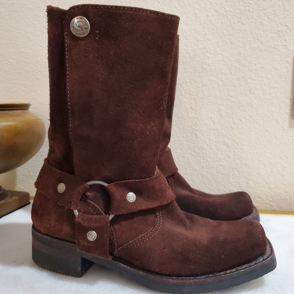 Sendra Shoes Sendra Brown Suede Square Toe Harness Boots Made In